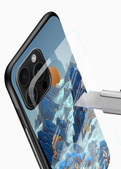 Blue Frost Peaks icy mountain artwork glossy vibrant premium glass back cover - Angle Blade
