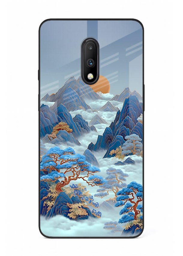 Blue Frost Peaks icy mountain artwork OnePlus 7 glass back cover