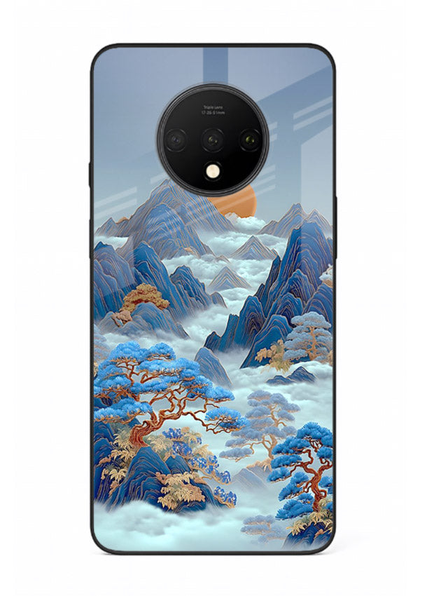 Blue Frost Peaks icy mountain artwork OnePlus 7T glass back cover