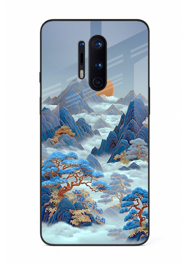 Blue Frost Peaks icy mountain artwork OnePlus 8 Pro glass back cover