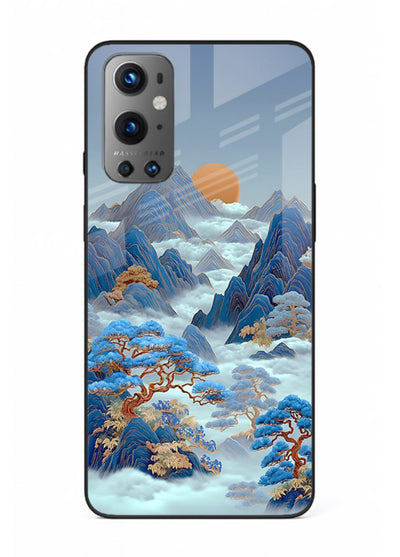 Blue Frost Peaks icy mountain artwork OnePlus 9 glass back cover