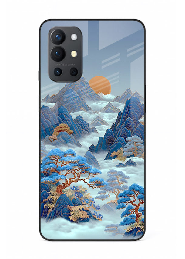 Blue Frost Peaks icy mountain artwork OnePlus 9R glass back cover