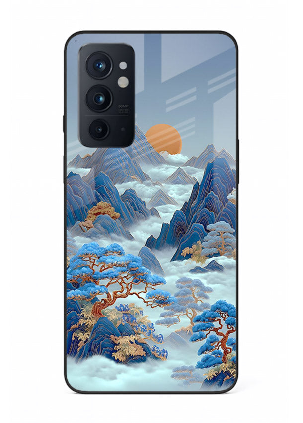 Blue Frost Peaks icy mountain artwork OnePlus 9RT glass back cover
