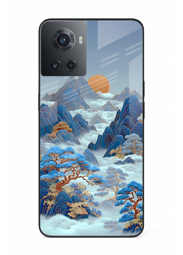 Blue Frost Peaks icy mountain artwork OnePlus 10R glass back cover