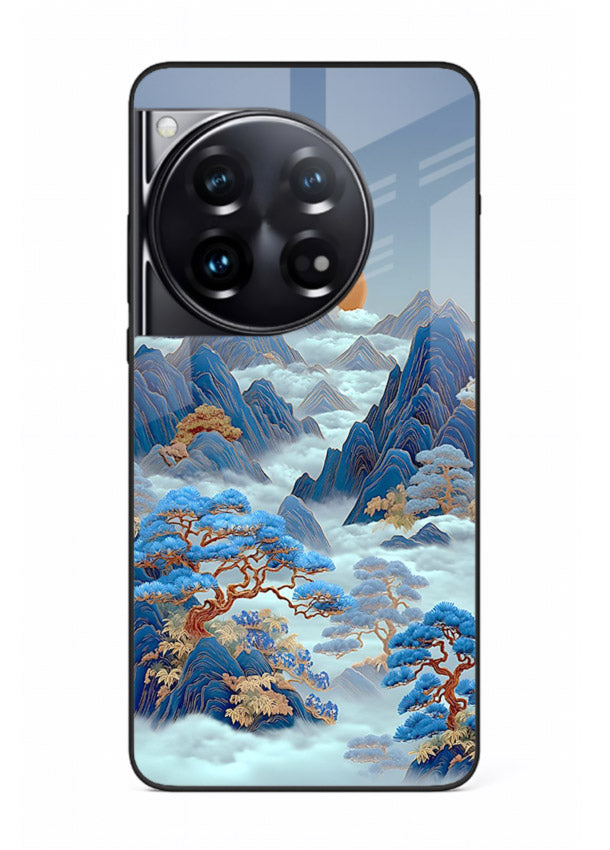 Blue Frost Peaks icy mountain artwork OnePlus 12 glass back cover