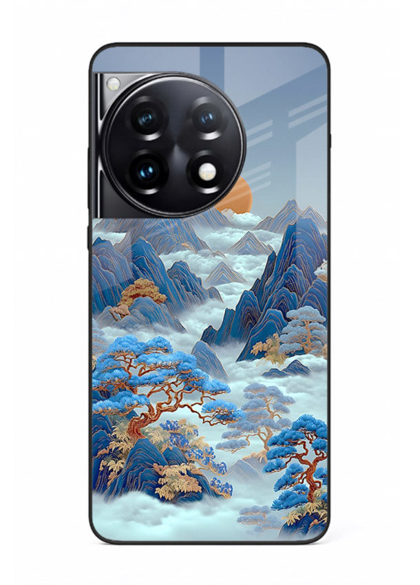 Blue Frost Peaks icy mountain artwork OnePlus 12R glass back cover
