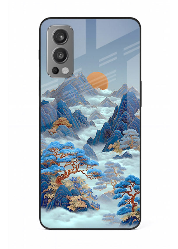 Blue Frost Peaks icy mountain artwork OnePlus Nord 2 glass back cover
