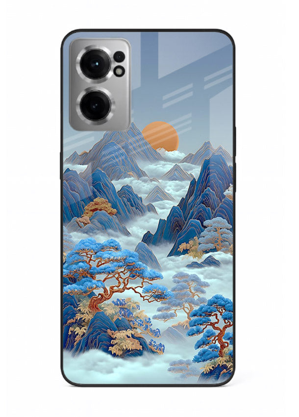 Blue Frost Peaks icy mountain artwork OnePlus Nord CE2 5G glass back cover