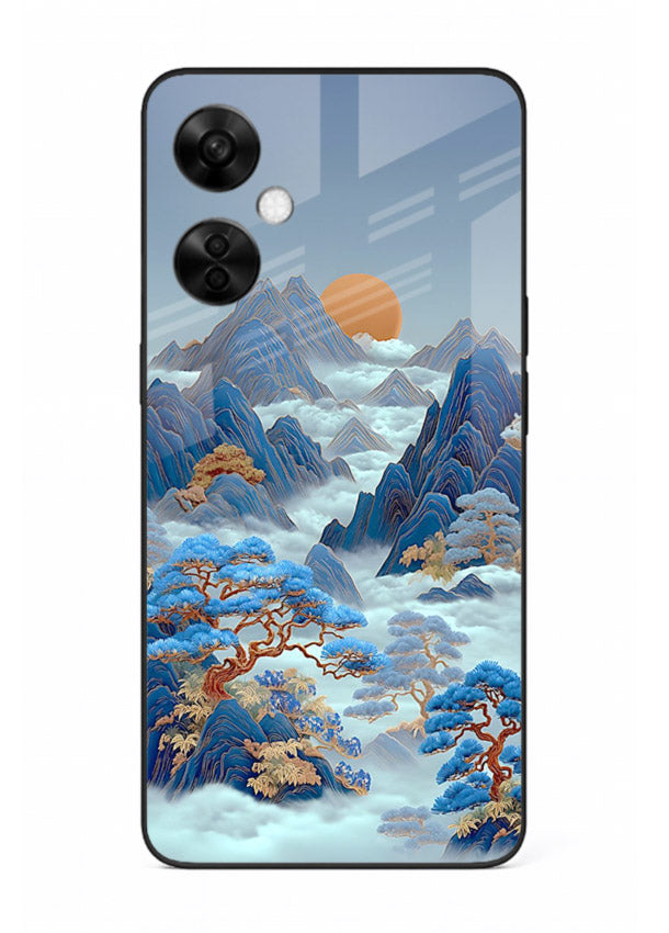 Blue Frost Peaks icy mountain artwork OnePlus Nord CE3 Lite glass back cover