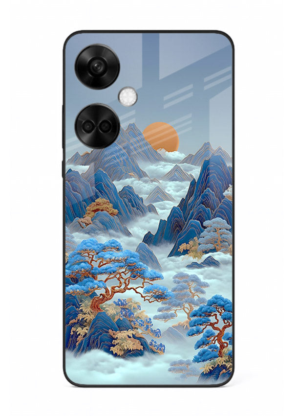 Blue Frost Peaks icy mountain artwork OnePlus Nord CE3 glass back cover