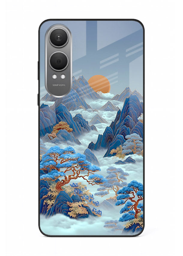 Blue Frost Peaks icy mountain artwork OnePlus Nord CE4 Lite glass back cover
