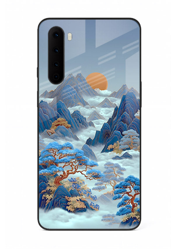 Blue Frost Peaks icy mountain artwork OnePlus Nord glass back cover
