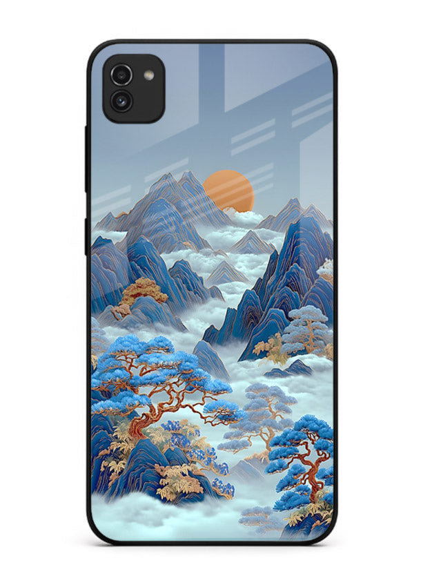Blue Frost Peaks icy mountain artwork Samsung A03 glass back cover