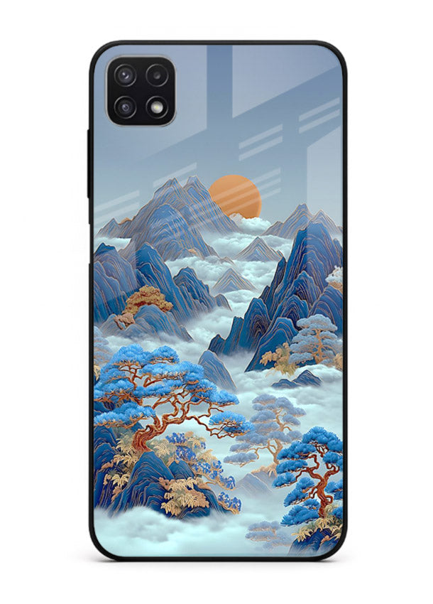 Blue Frost Peaks icy mountain artwork Samsung A22 5G glass back cover
