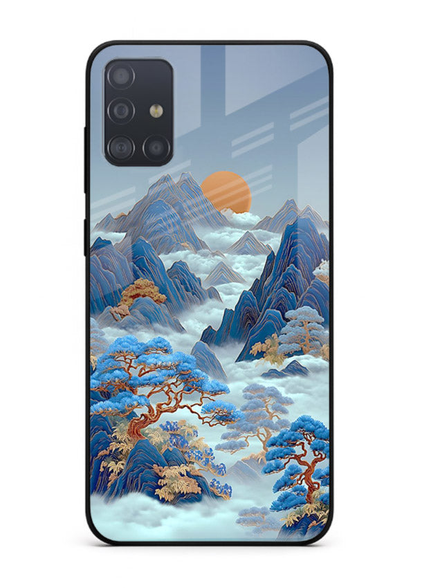 Blue Frost Peaks icy mountain artwork Samsung A51 glass back cover