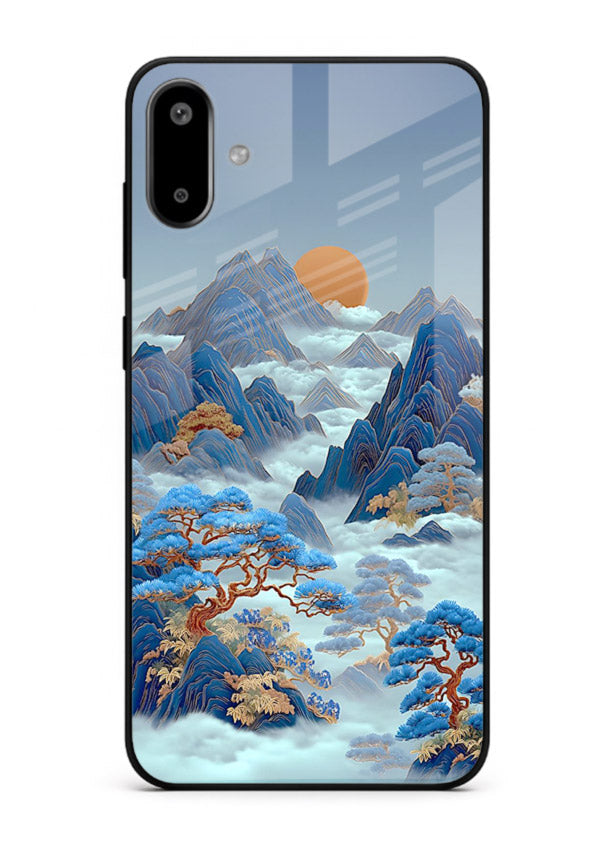 Blue Frost Peaks icy mountain artwork Samsung F06 5G glass back cover