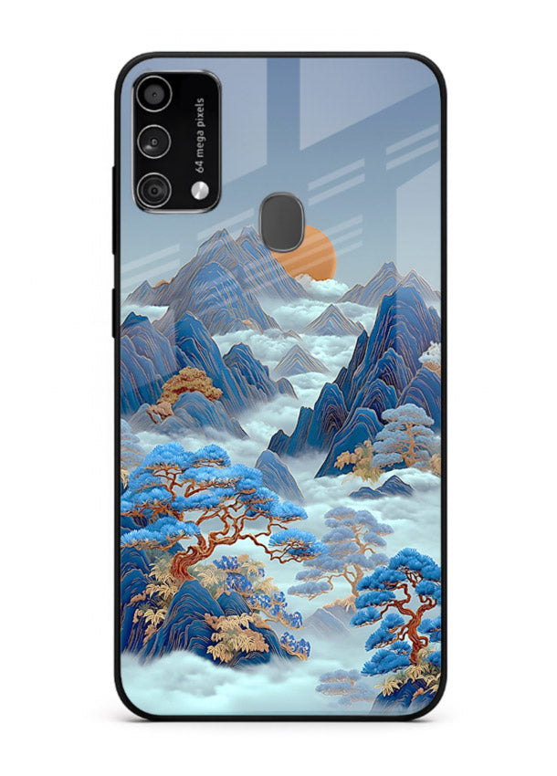 Blue Frost Peaks icy mountain artwork Samsung F41 glass back cover