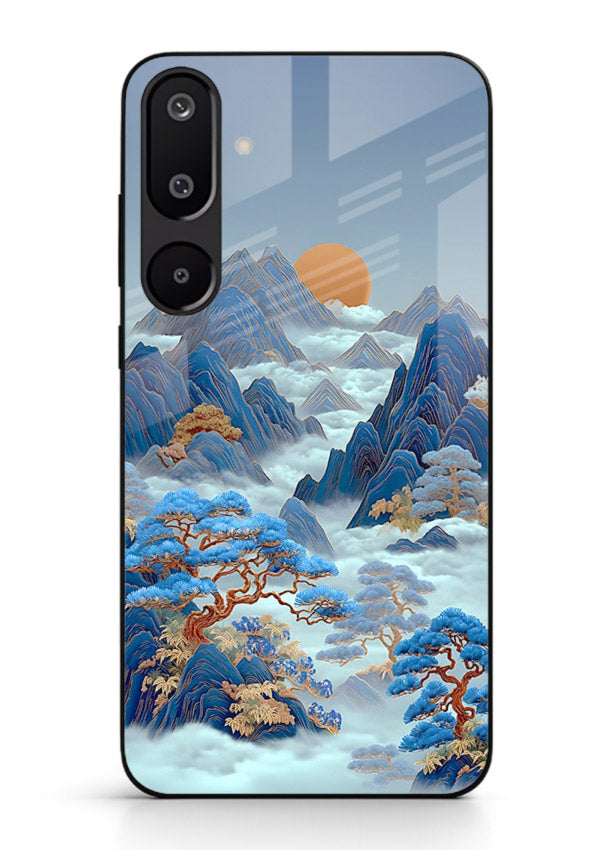 Blue Frost Peaks icy mountain artwork Samsung M16 5G glass back cover