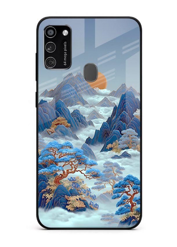 Blue Frost Peaks icy mountain artwork Samsung M30s glass back cover