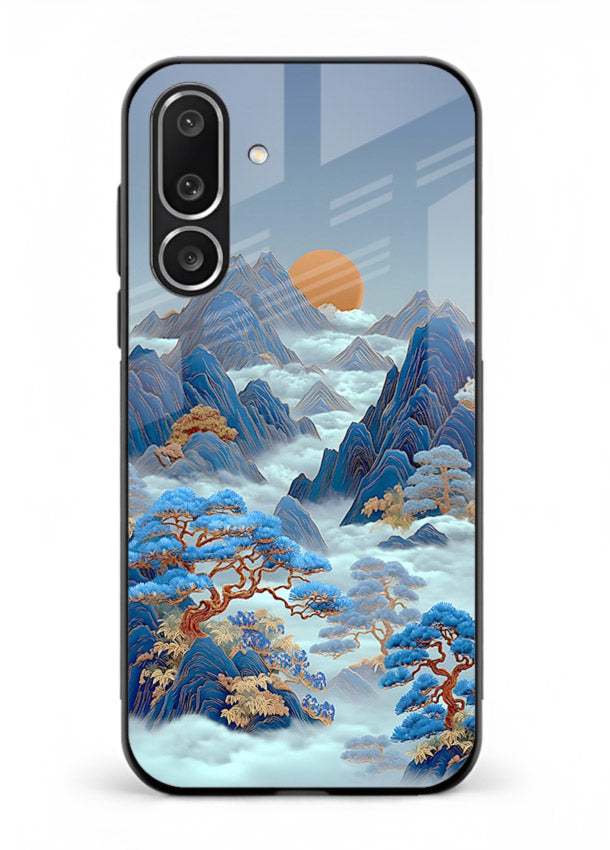 Blue Frost Peaks icy mountain artwork Samsung F56 5G glass back cover