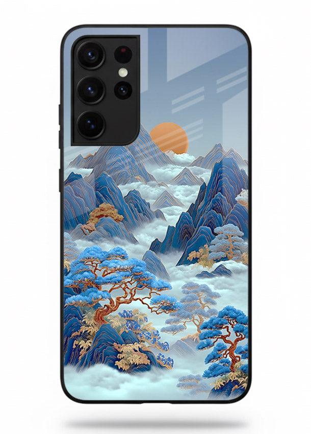 Blue Frost Peaks icy mountain artwork Samsung S21 Ultra glass back cover
