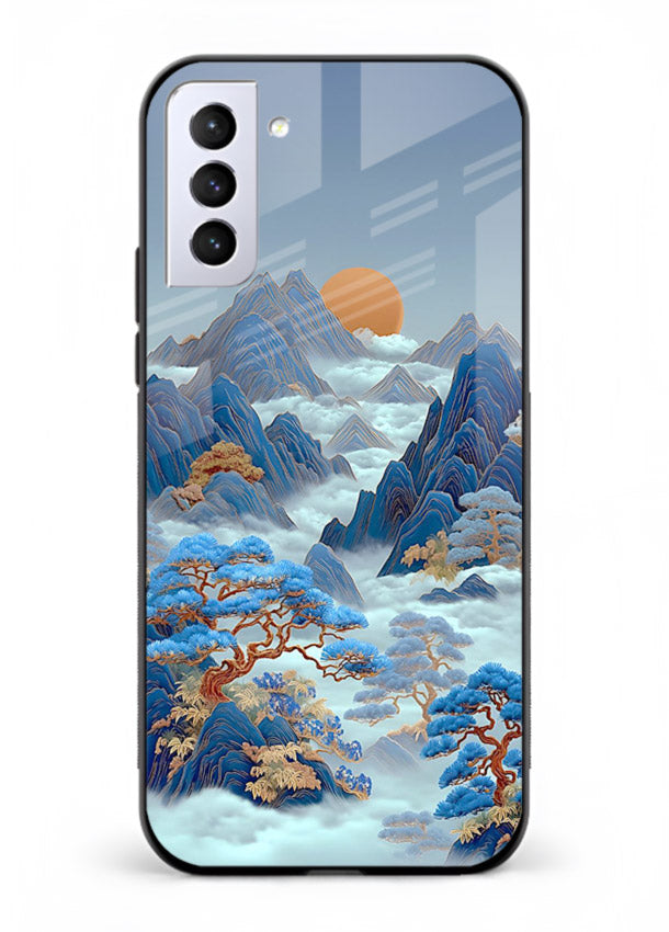 Blue Frost Peaks icy mountain artwork Samsung S21 FE glass back cover