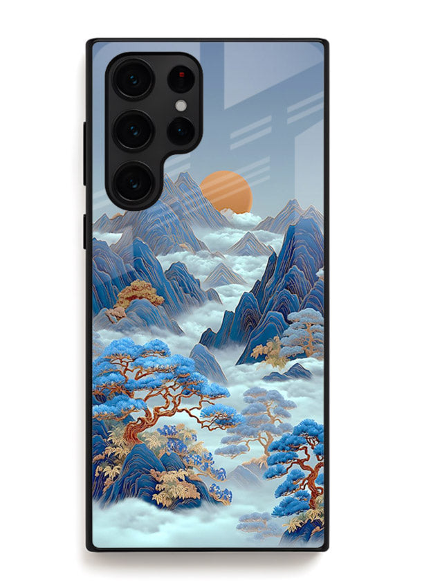 Blue Frost Peaks icy mountain artwork Samsung S22 Ultra glass back cover
