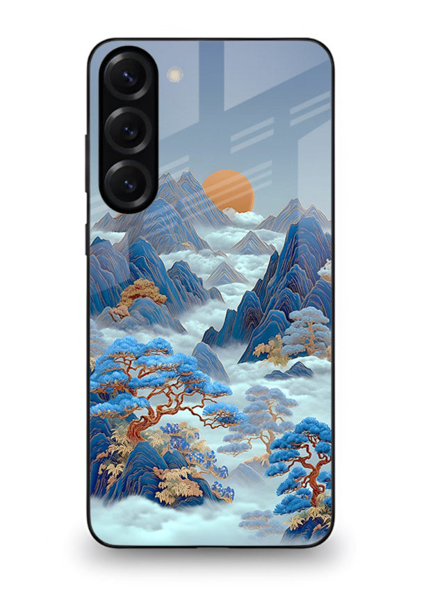 Blue Frost Peaks icy mountain artwork Samsung S23 Plus glass back cover