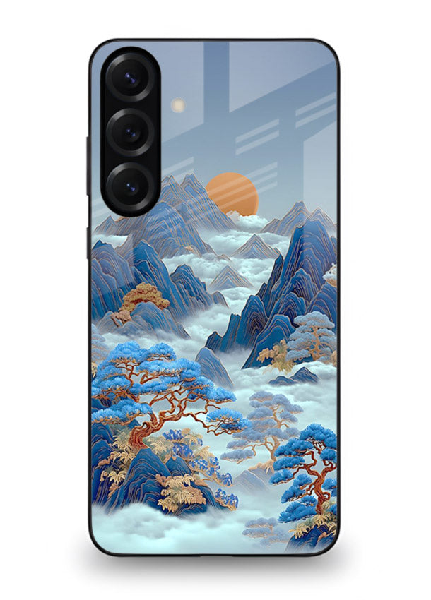 Blue Frost Peaks icy mountain artwork Samsung M35 5G glass back cover