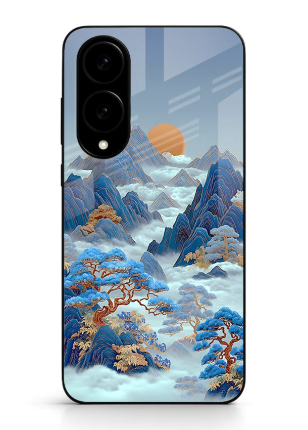 Blue Frost Peaks icy mountain artwork Samsung S25 Edge glass back cover