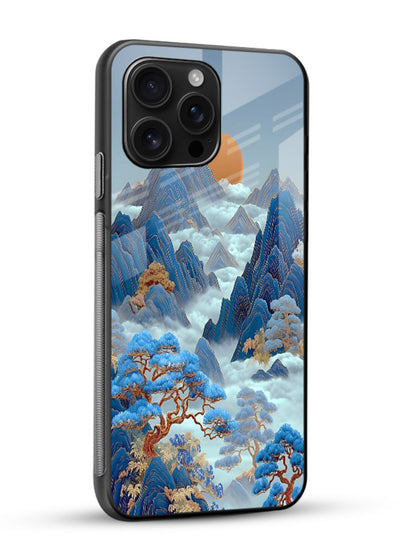 Blue Frost Peaks icy mountain artwork glossy vibrant premium glass back cover - Angle Side