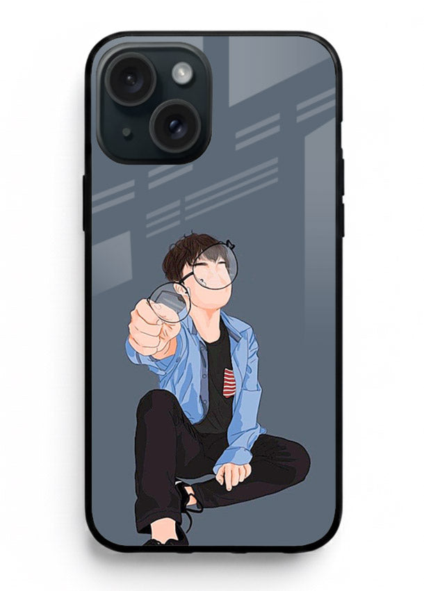 Blue Hoodie Boy aesthetic artwork iphone 15 plus glass back cover