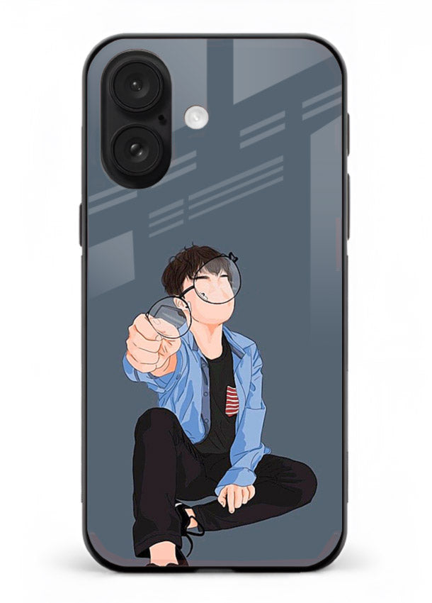 Blue Hoodie Boy aesthetic artwork iphone 16 glass back cover