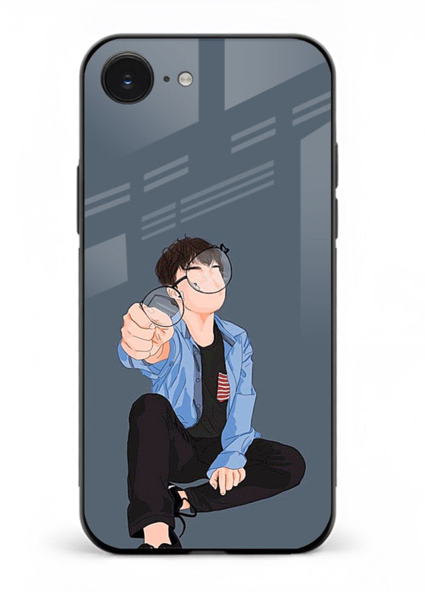 Blue Hoodie Boy aesthetic artwork iphone 16e glass back cover