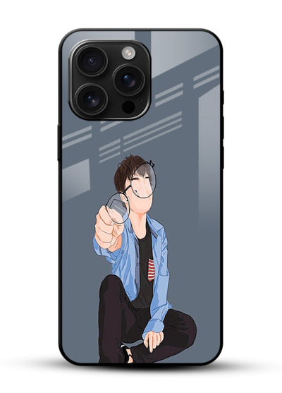 Blue Hoodie Boy aesthetic artwork glossy vibrant premium glass back cover - Angle Front