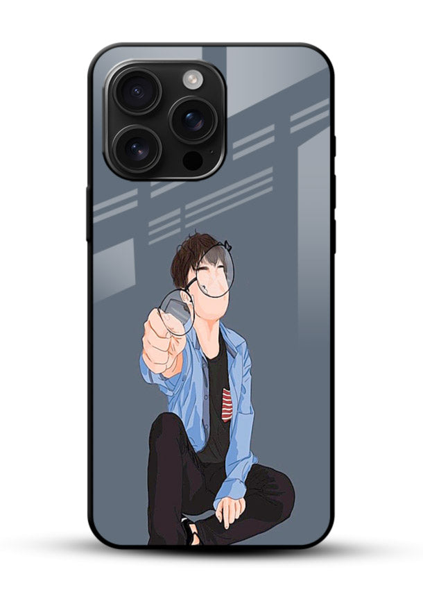 Blue Hoodie Boy aesthetic artwork glossy vibrant premium glass back cover - Angle Front