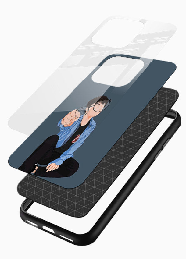Blue Hoodie Boy aesthetic artwork glossy vibrant premium glass back cover - Angle Layers