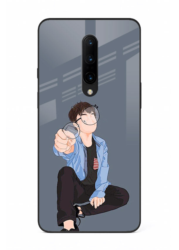 Blue Hoodie Boy aesthetic artwork OnePlus 7T Pro glass back cover