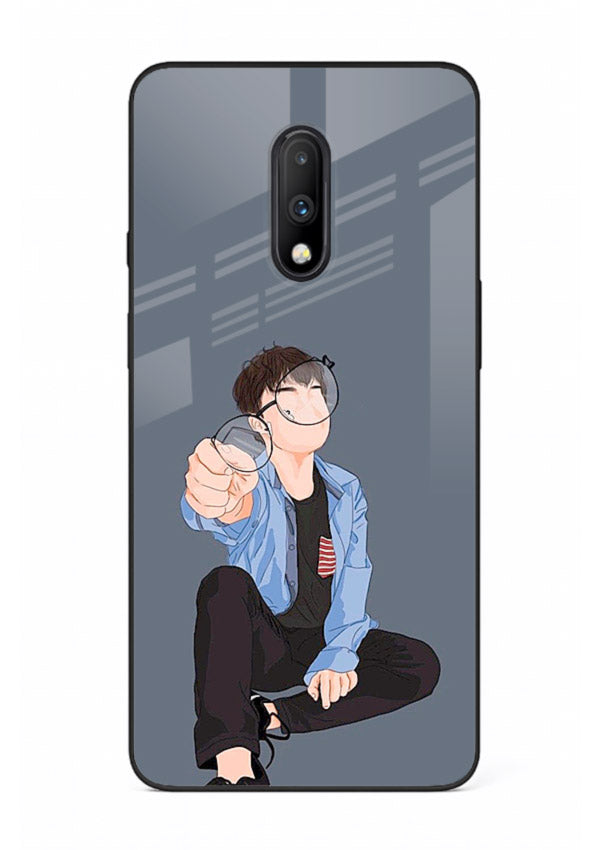 Blue Hoodie Boy aesthetic artwork OnePlus 7 glass back cover