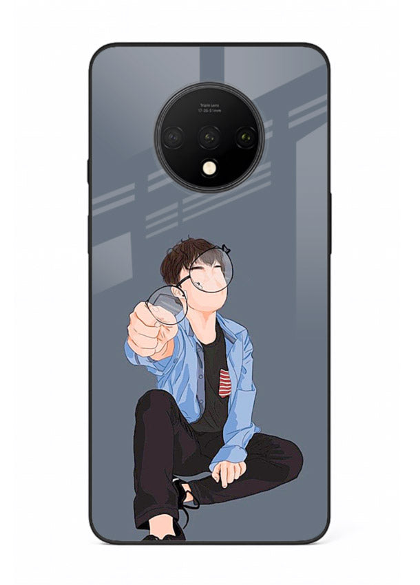Blue Hoodie Boy aesthetic artwork OnePlus 7T glass back cover