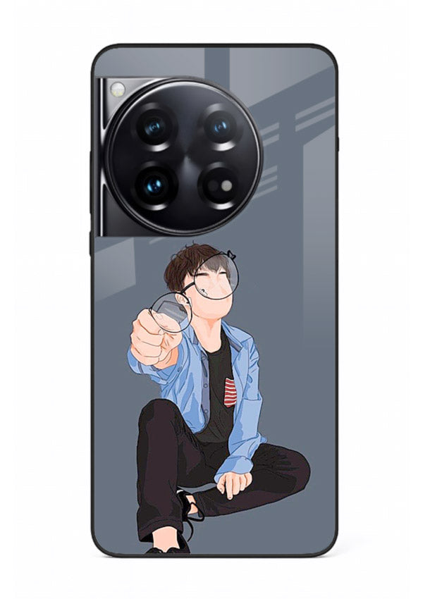 Blue Hoodie Boy aesthetic artwork OnePlus 12 glass back cover