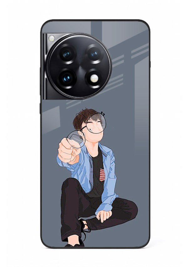 Blue Hoodie Boy aesthetic artwork OnePlus 12R glass back cover