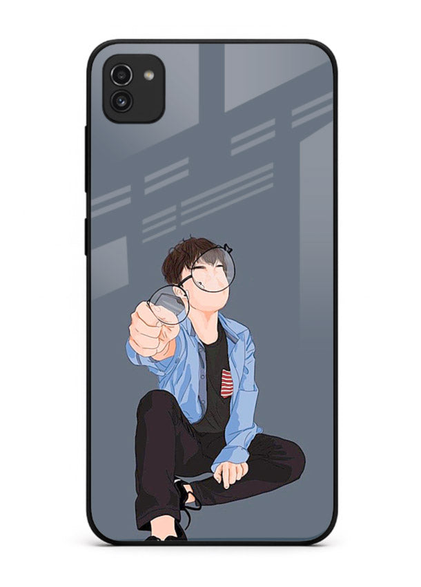 Blue Hoodie Boy aesthetic artwork Samsung A03 glass back cover