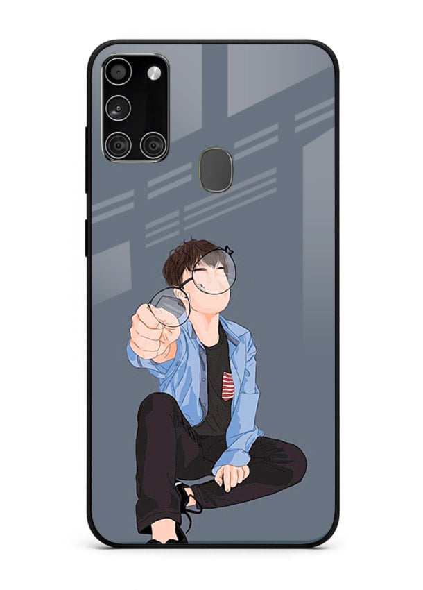 Blue Hoodie Boy aesthetic artwork Samsung A21s glass back cover