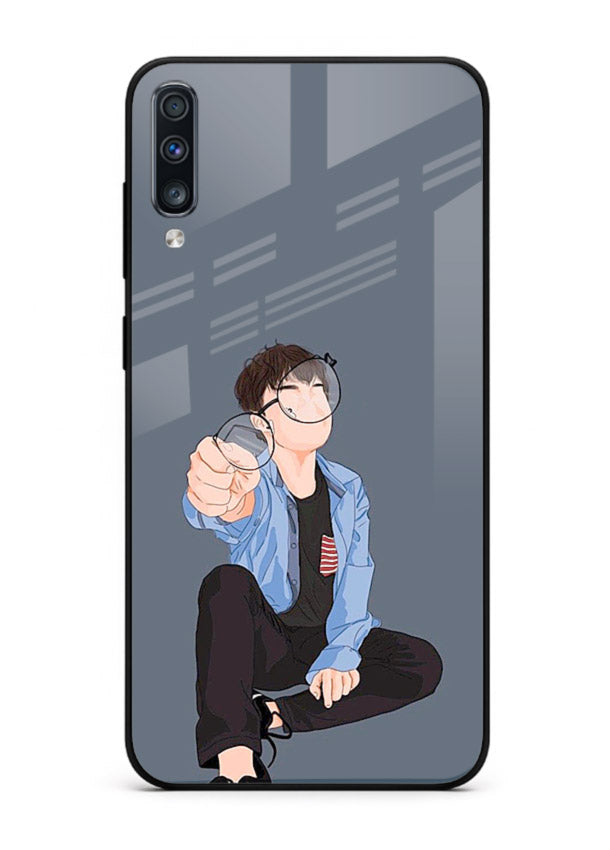 Blue Hoodie Boy aesthetic artwork Samsung A70 glass back cover