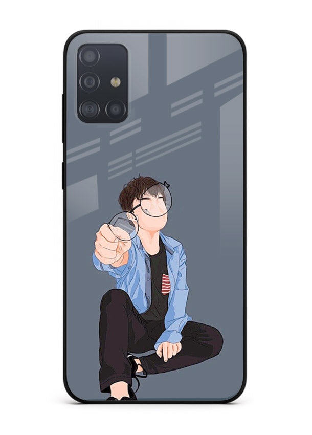 Blue Hoodie Boy aesthetic artwork Samsung A71 glass back cover