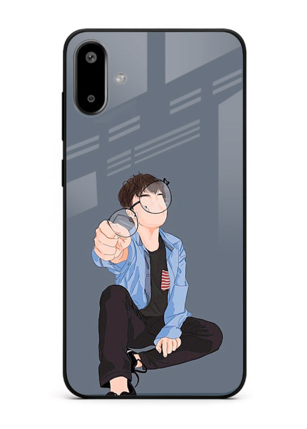 Blue Hoodie Boy aesthetic artwork Samsung F06 5G glass back cover