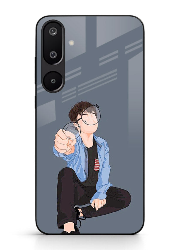 Blue Hoodie Boy aesthetic artwork Samsung M16 5G glass back cover
