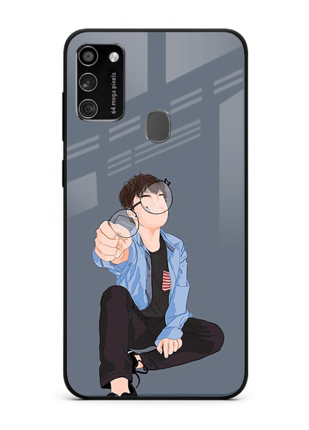 Blue Hoodie Boy aesthetic artwork Samsung M21 glass back cover