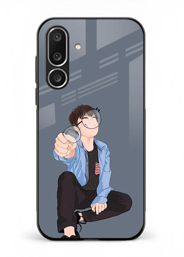 Blue Hoodie Boy aesthetic artwork Samsung F56 5G glass back cover